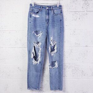 American Eagle Women's Size 2 Highest Rise Mom Jean Distressed Straight Leg Blue